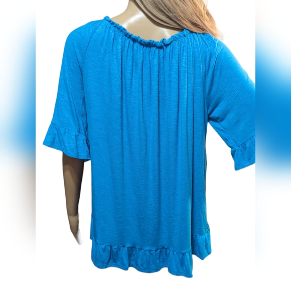 Cha Cha Vente | Women's Ruffled Blouse Top |Blue | Size Large - Picture 6 of 9